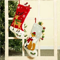 Glitzhome® 19" Reindeer & Fox Hooked Stockings, 2ct.