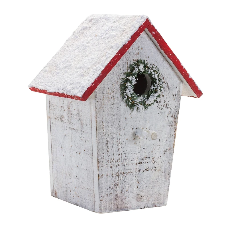 Flocked Wood Birdhouse with Wreath Accent, Set of 4