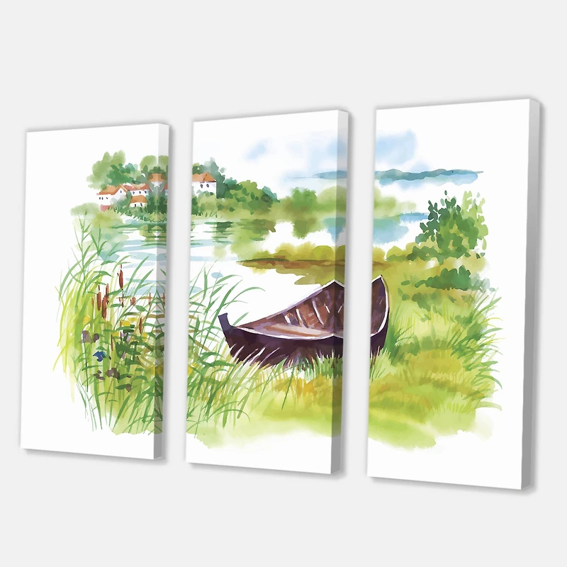 Designart - Rural Green Landscape With Boat