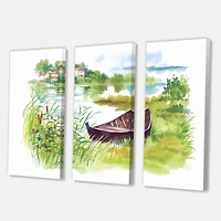 Designart - Rural Green Landscape With Boat