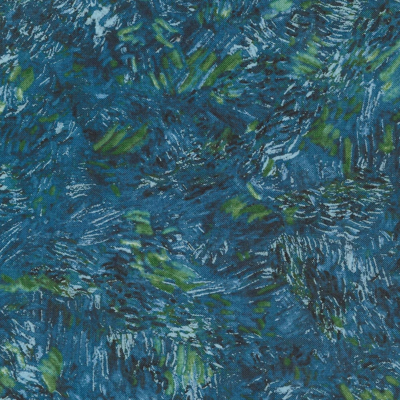 Robert Kaufman Blue Green Brush Strokes Cotton Fabric