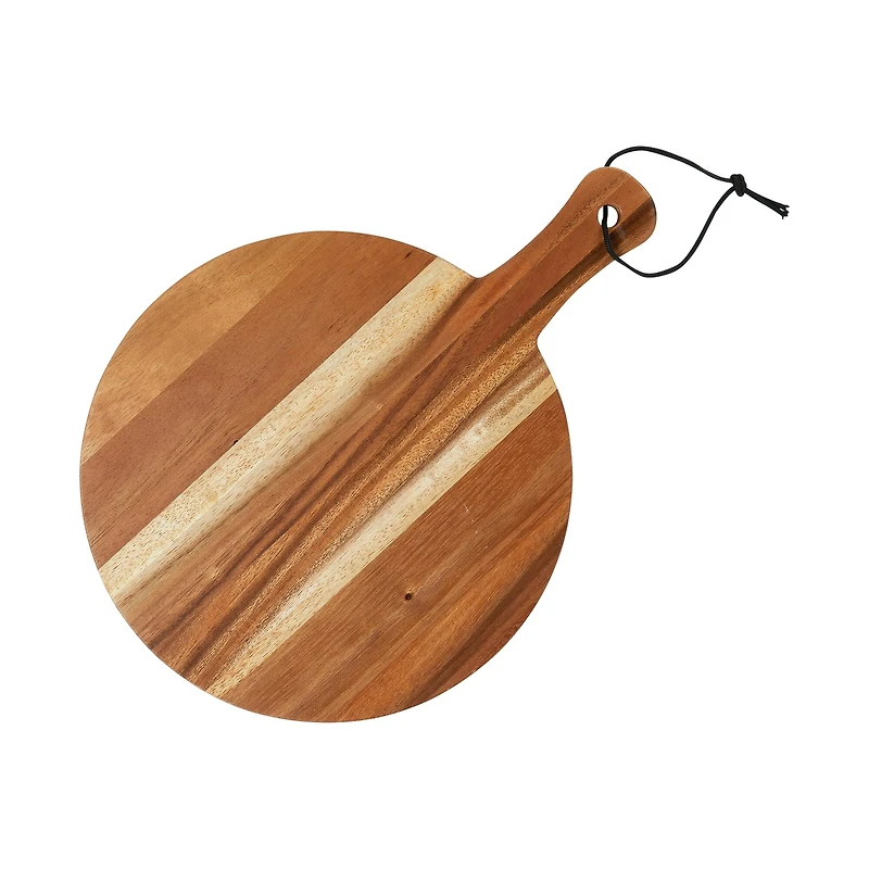 Hello Honey® 16" Natural Modern Round Wood Cutting or Charcuterie Board with Handle