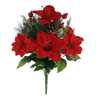 22" Red Poinsettia, Pine & Berry Deluxe Bush by Ashland®