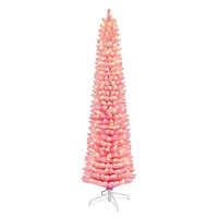 6.5ft. Pre-Lit Flocked Fashion Pink Artificial Christmas Tree, Clear Lights