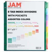 JAM Paper 9.75" x 11.5" 8-Tab Plastic Index Tab Dividers with Double Pockets 