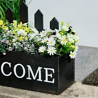 Glitzhome® Black Wood WELCOME Fence-Inspired Planter Stand Set