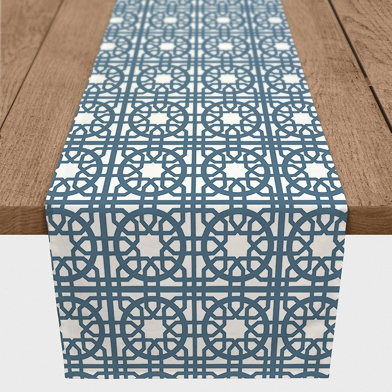 90" Blue Geo Tile Cotton Twill Runner