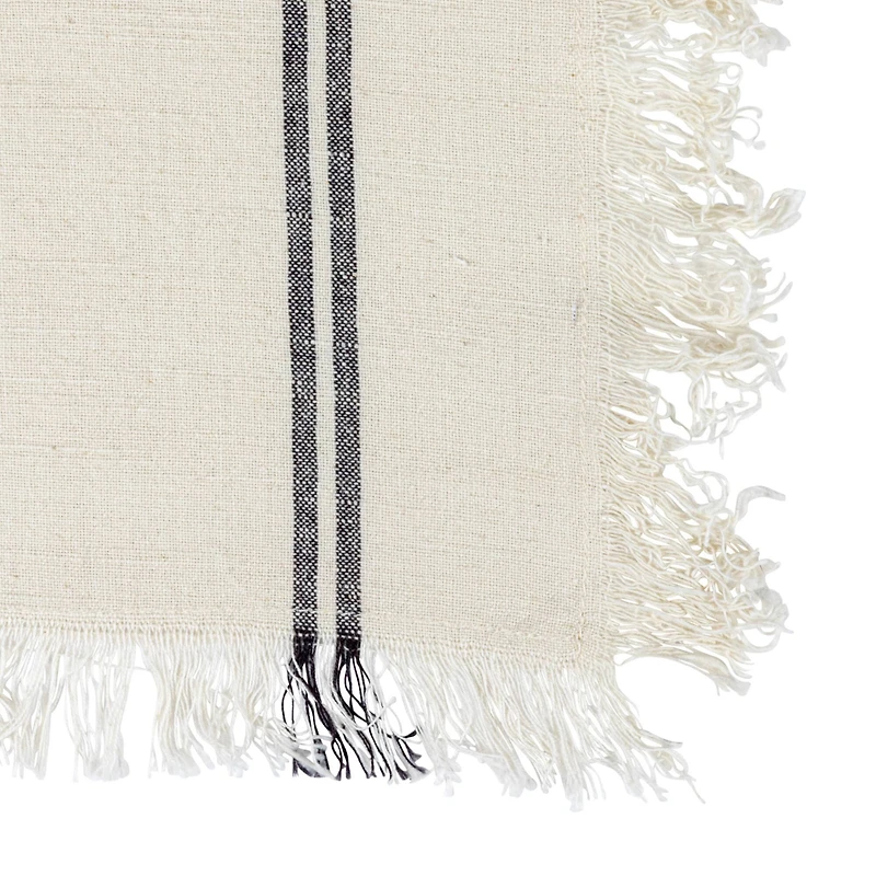 Hello Honey® Natural & Black Stripes Woven Cotton Tea Towels with Fringe Set