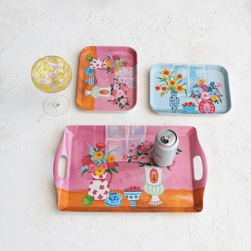 Hello Honey® 17.5" Flower Bamboo Fiber Tray with Handles