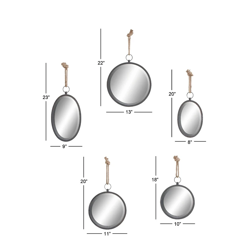 Gray Metal Glam Hanging Wall Mirrors, 5ct.