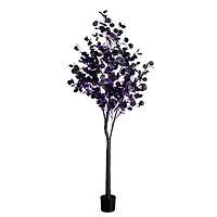 7ft. Pre-Lit Artificial Halloween Black Eucalyptus Tree with 420 Orange & Purple LED Lights