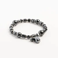 John Bead Hematite Gray Natural Stone Bracelet with Rectangle Charm