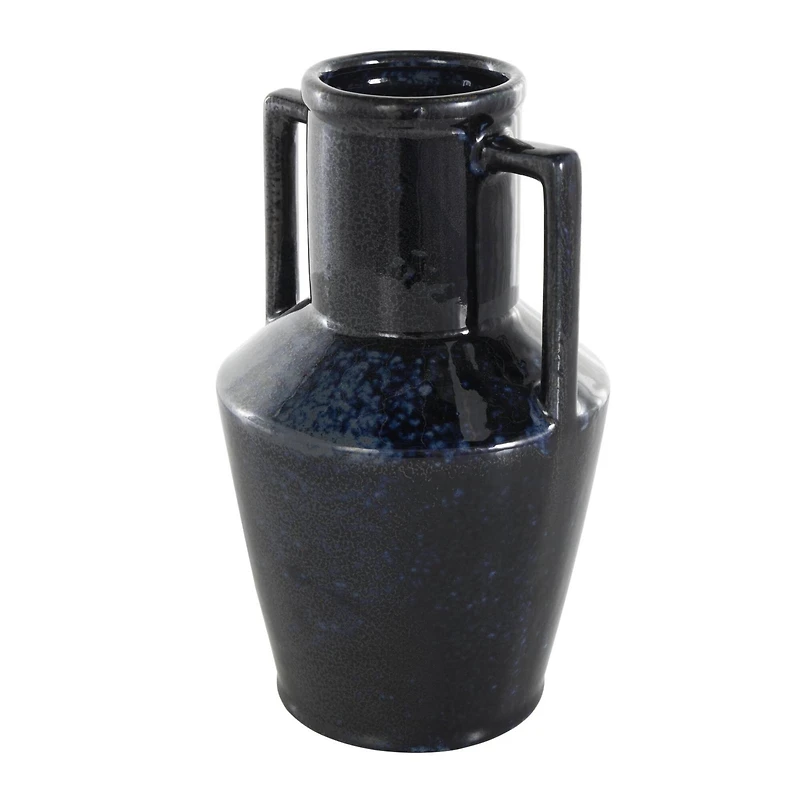 11" Dark Blue Ceramic Ombre Textured Vase with Rectangular Handles