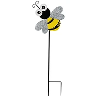 23" Black & Yellow Bee Metal Garden Stake 