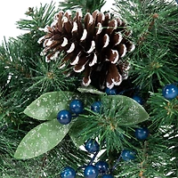28" Unlit Mixed Pine, Blueberries & Snowy Pine Cones Teardrop Swag