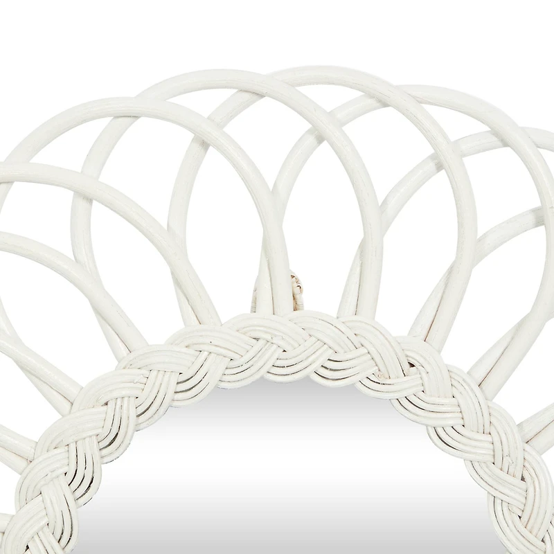 White Woven Rattan Round Wall Mirrors Set