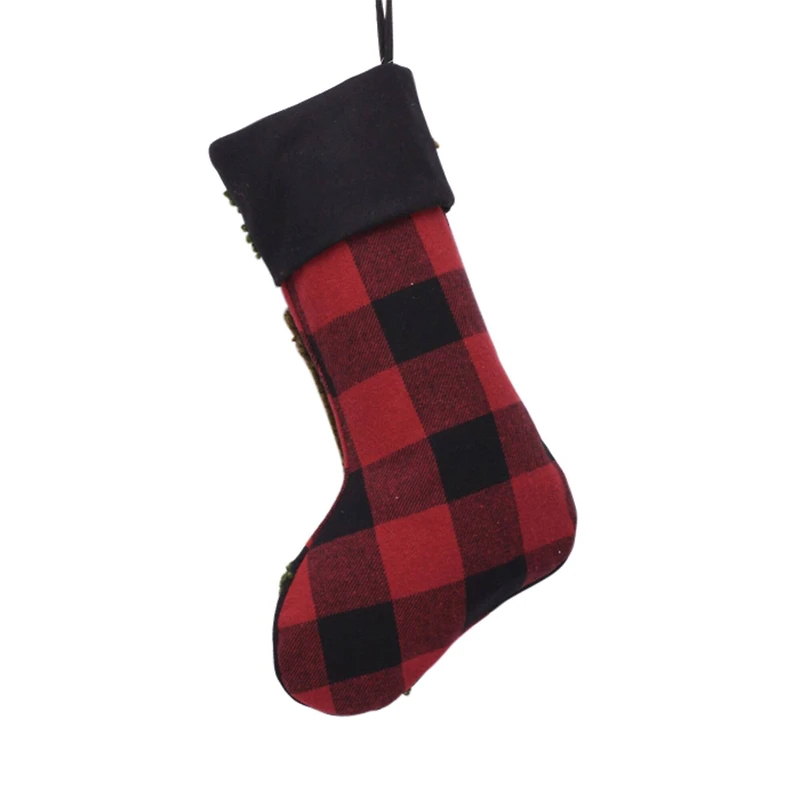 Glitzhome® 19" Plaid Hooked Bear Rug Stocking