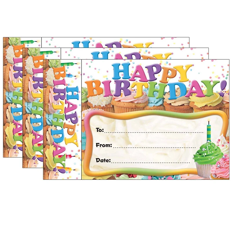 Edupress® Happy Birthday Cupcakes Bookmark Awards, 3 Packs of 30