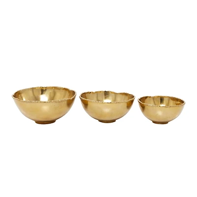 Set of 3" Gold Aluminum Modern Decorative Bowl, 6" x 14" x 14"