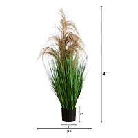 4ft. Green & Brown Artificial Pampas Grass in Black Pot