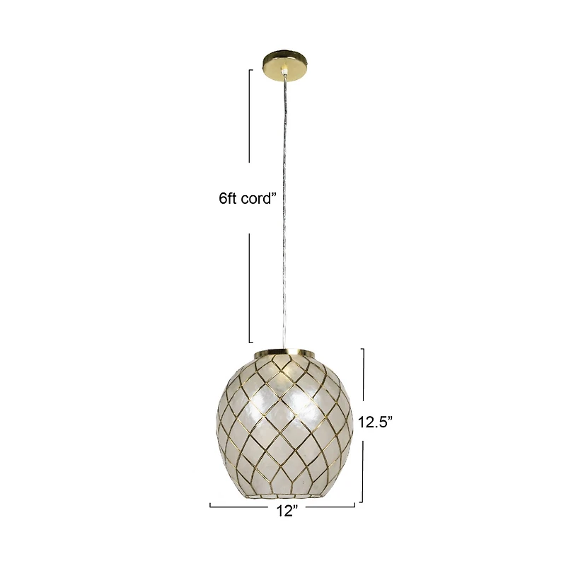Hello Honey® Marina Natural Capiz & Gold Metal Orb Pendant Ceiling Light
