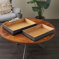 Brown Mango Wood Handmade Tray Set with Black Groove Exterior