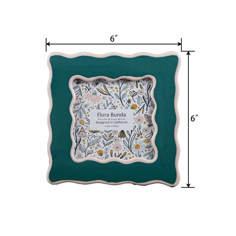 Flora Bunda® 4" x 4" Two Tone Teal Wavy Ceramic Frame