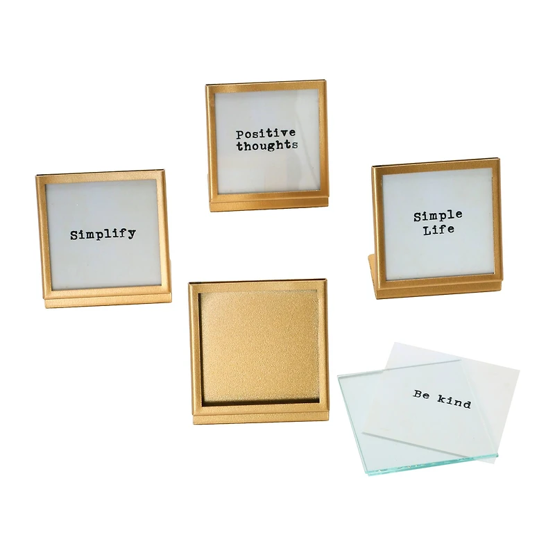Hello Honey® 4 Pack Metal & Glass 3" Square Frame with Easel & Saying