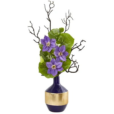 22" Anemone & Lotus Leaf Arrangement In Vase