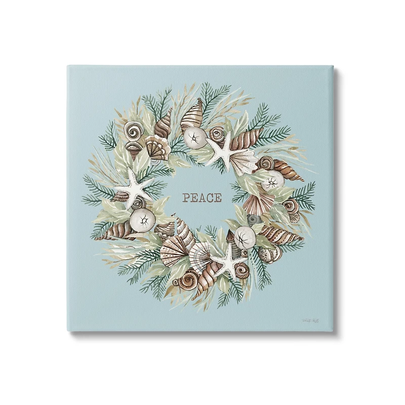 Stupell Industries Coastal Holiday Peace Wreath Canvas Wall Art