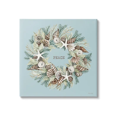 Stupell Industries Coastal Holiday Peace Wreath Canvas Wall Art