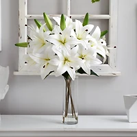 25" Artificial Lily Arrangement with Cylinder Glass Vase