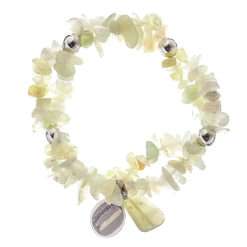John Bead New Jade Light Green Natural Stone 2-Strand Bracelet with Circle Charm