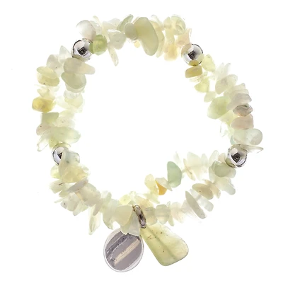 John Bead New Jade Light Green Natural Stone 2-Strand Bracelet with Circle Charm