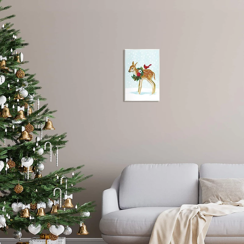 Stupell Industries Snowy Deer Holiday Cardinal Wall Plaque Art