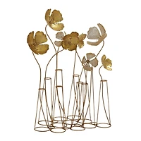 21" Gold Metal Flowers Sculpture