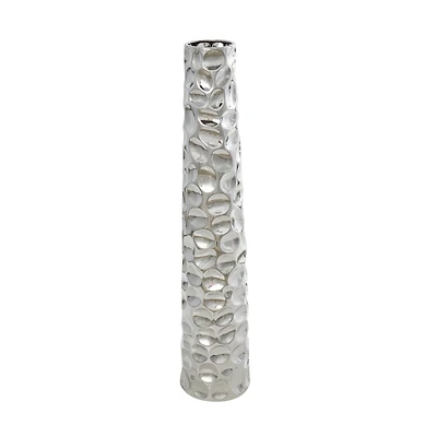 3ft. Silver Ceramic Geometric Bubble Vase with Concaved Circles