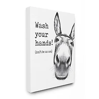 Stupell Industries Wash Your Hands Donkey Quote Bathroom Animal Humor Canvas Wall Art