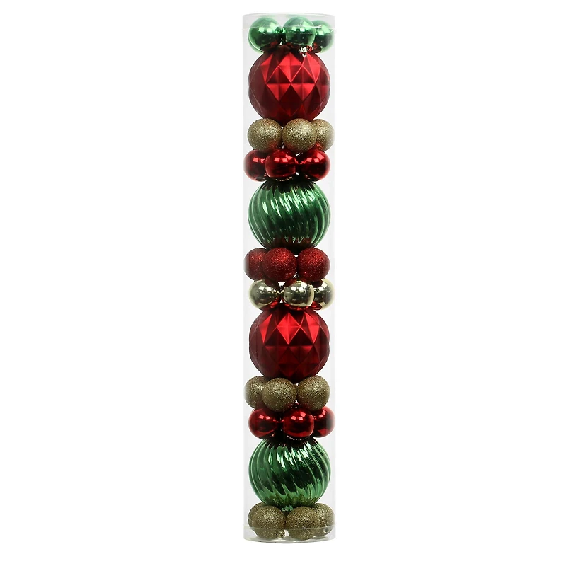 44 Pack 1.8" & 4.7" Red, Green & Gold Mixed Finish Shatterproof Ball Ornaments by Ashland®