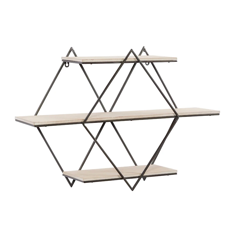 Brown Wood Contemporary Wall Shelf, 20" x 30" x 7"