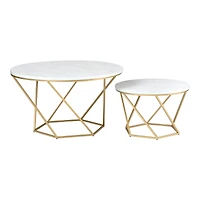 Faux White Marble & Gold Geometric Modern Nesting Coffee Table Set