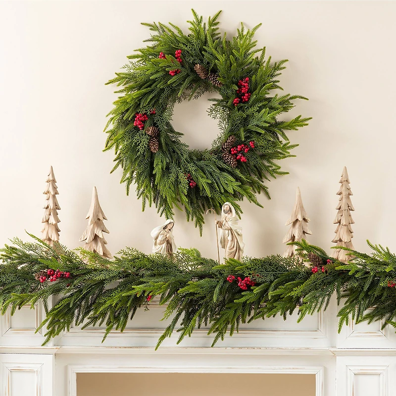 Glitzhome® 24"D Christmas PE Wreath with Pinecones and Red Berries
