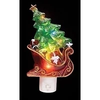 7.5" Green & Red Sleigh with Christmas Tree LED Night Light