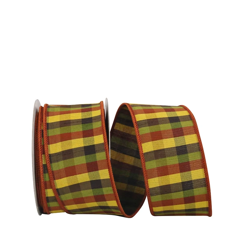 JAM Paper 2.5" x 10yd. Dupioni Wired Edge Tonal Plaid Ribbon