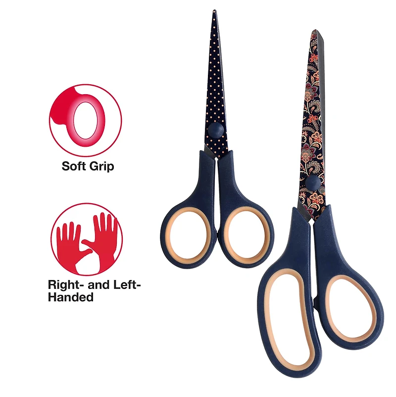 SINGER® Paisley Polka Dot Printed 8.5" Fabric Scissors & 5.5" Detail Craft Scissors Set
