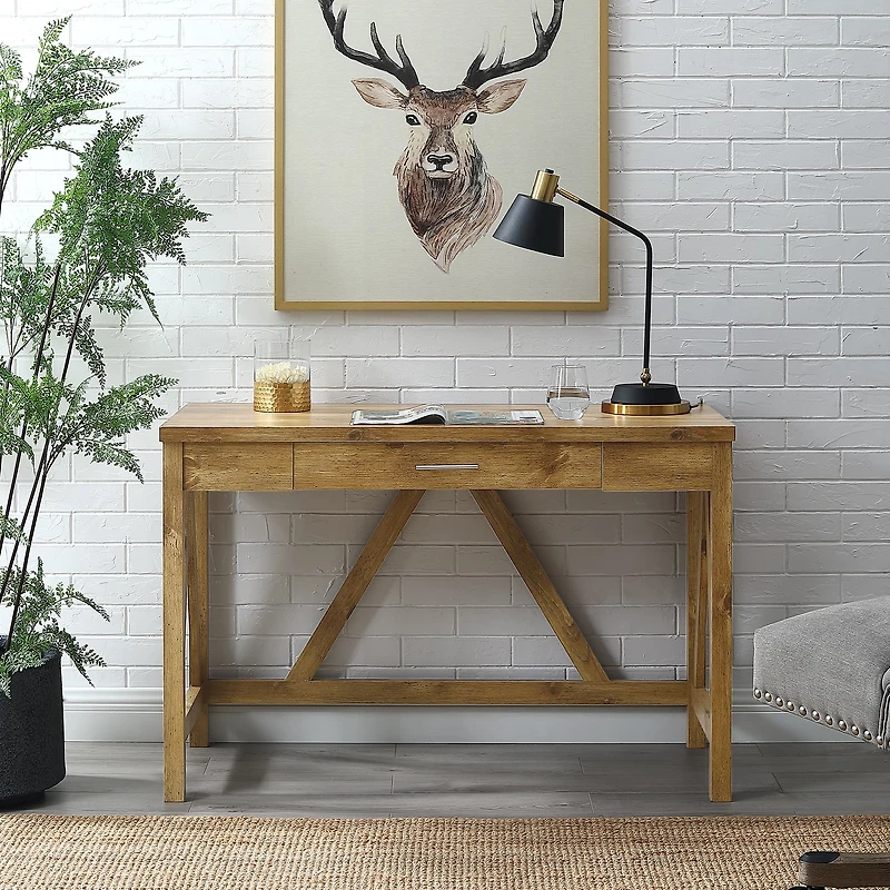 Walker Edison 46" Barnwood A Frame Wood Computer Desk with Drawer