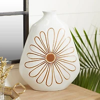 18" White Ceramic Handmade Daisy Floral Vase