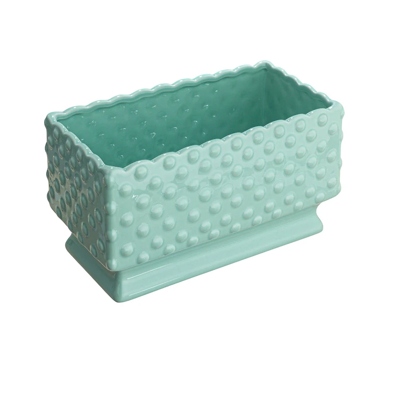 Hello Honey® 11" Mint Ceramic Hobnail Planter with Scalloped Edge