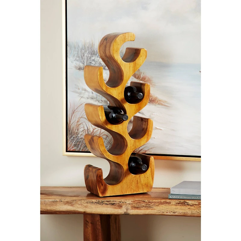 28" Brown Wood Rustic Wine Holder Rack