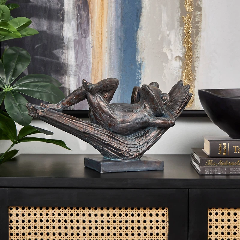 16" Bronze Frog Patina Relaxing Sculpture